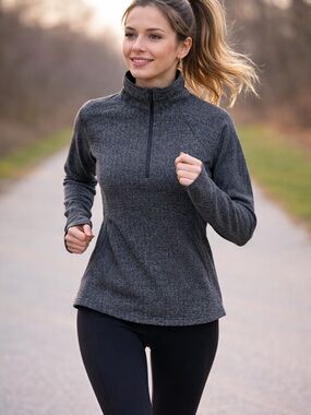 Kyodan 1/2 Zip Thermal Pullover Women’s PS Activewear Running Gray Herringbone